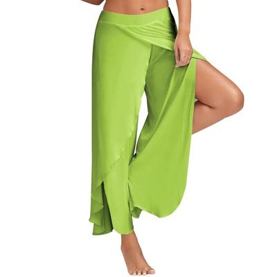 Casual Wide Leg Pants Female Loose Fitness Dance Split Summer Yoga Trousers Women Elastic Waist Workout Solid Clothing 21923