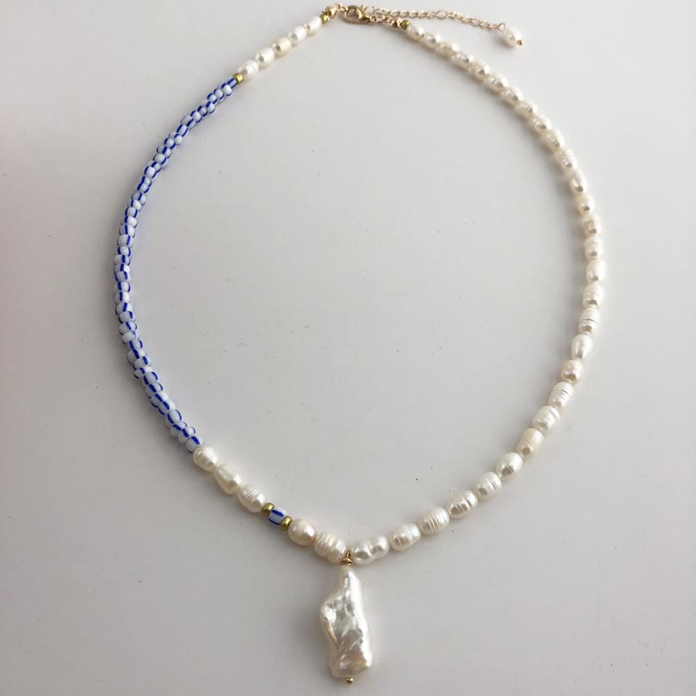 Fashion Freshwater Pearl Stripe Beads Necklace Real Baroque Pearl Pendant Handmade Jewelry Necklace Choker For Women Daily Gift