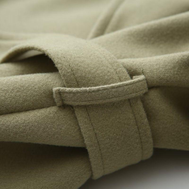 Kaslead New Women Clothes Western Style Fashion Simple Green Long Woolen Trench Coat Outerwear