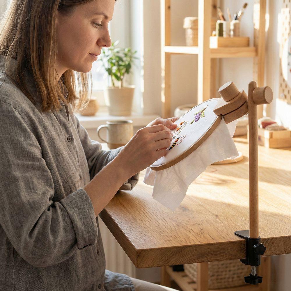 360 Degree Rotation Embroidery Frame Lap Stand Adjustable Clamp Needlework Stand Lap Use