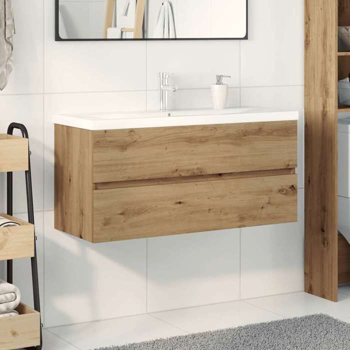 VidaXL Vanity Unit with Integrated Basin and Tap Artisan Oak, Bathroom Vanity Cabinet, Bathroom Furniture 3328938
