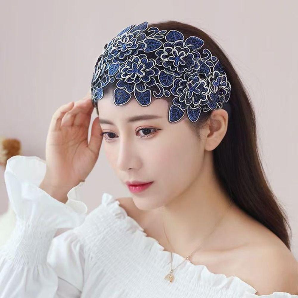 Floral Pattern Lace Headband Wide Headband Lace Mesh Hair Band New Hair Hoop Daily Wear