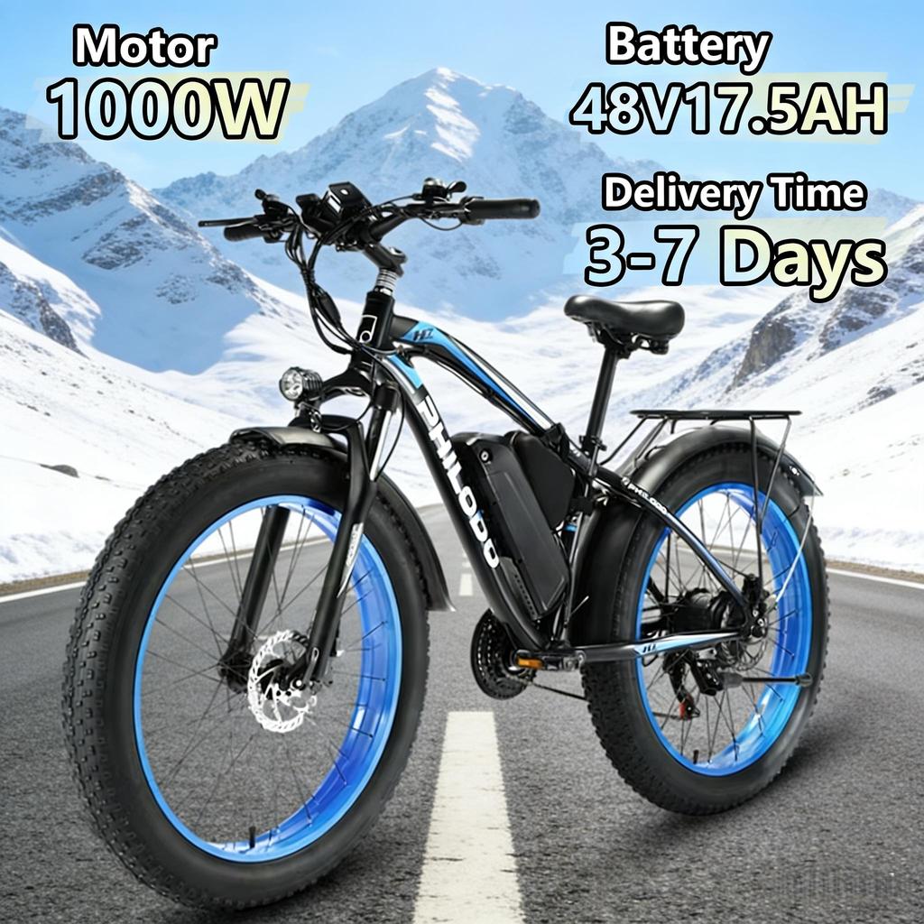 H7PRO Adult Electric Bicycle1000W 48V17.5AH Battery Hydraulic Brake E-bike 26Inch Fat Tire Mountain Off-Road Electric Motorcycle