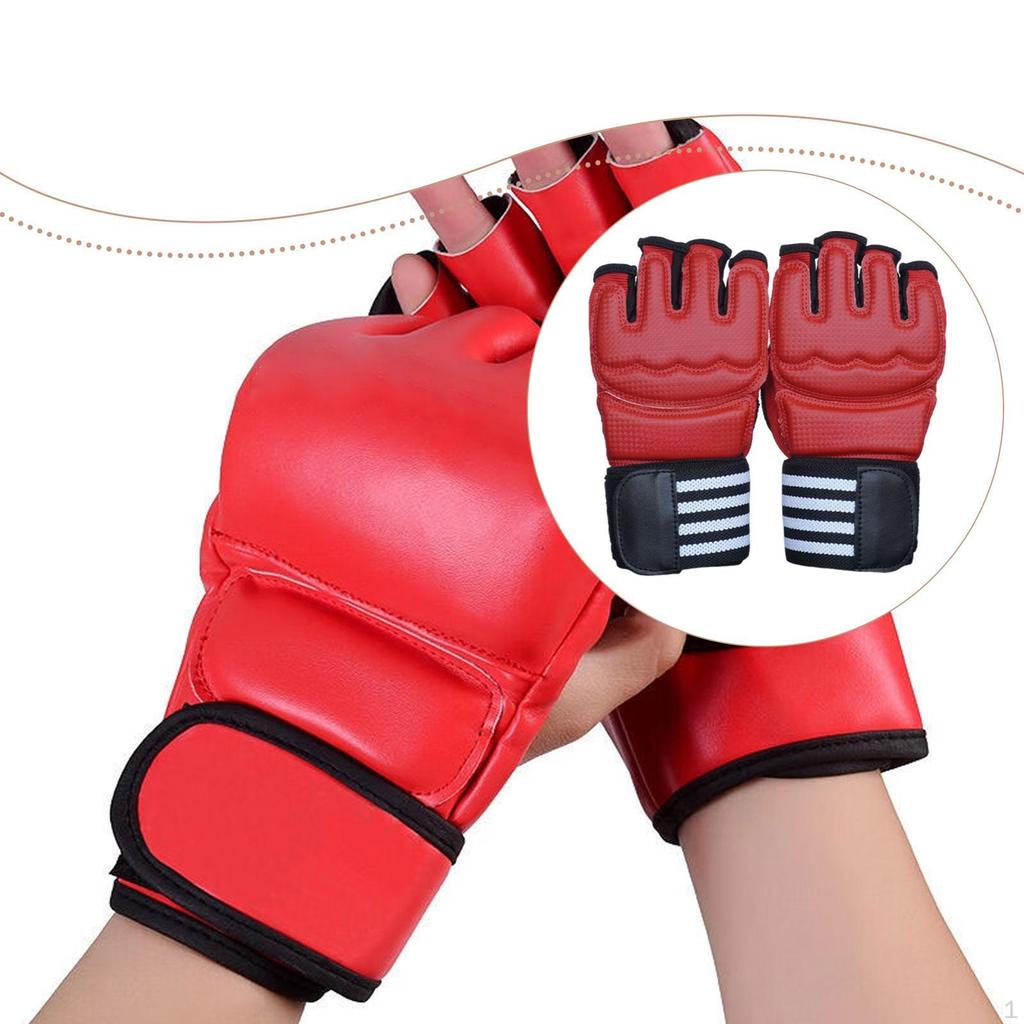 2 Pieces Boxing Gloves Red Half Finger PU Lightweight Sparring Gear Mitts for Unisex Women Men Adult