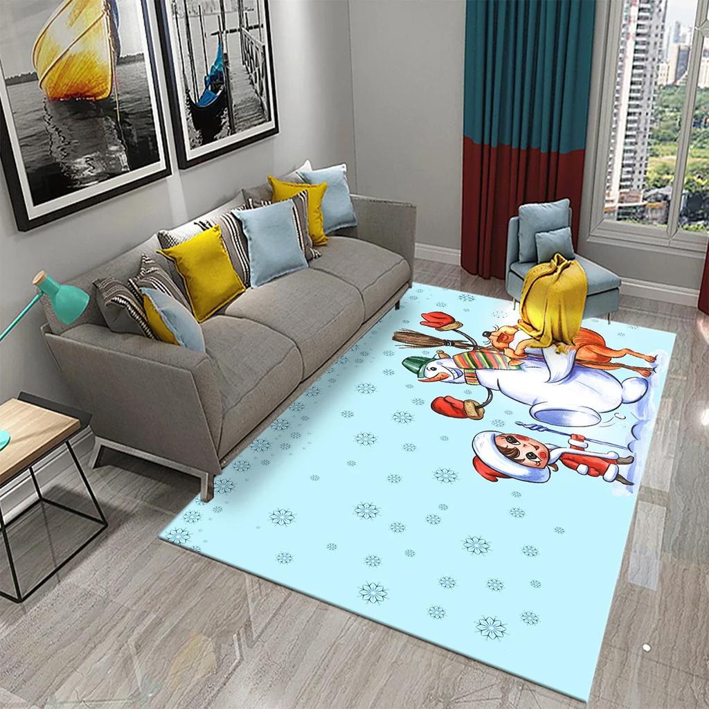 Lovely Cartoon Snowman Carpet Snowflake Rug Winter Snow Print Area Rugs Door Mat Yoga Mats Kids Bedroom Living Room Flat Mat