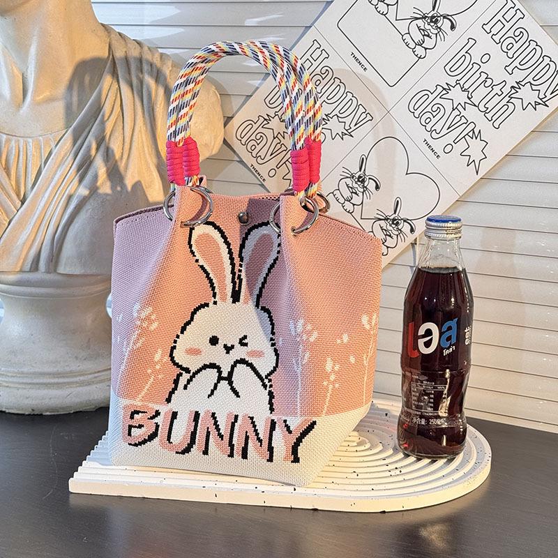 Handtasche mit großer Kapazität im japanischen und koreanischen Strickstil - Tragbare, pendlerfreundliche Tragetasche mit einem kleinen quadratischen Design für diverse Gegenstände