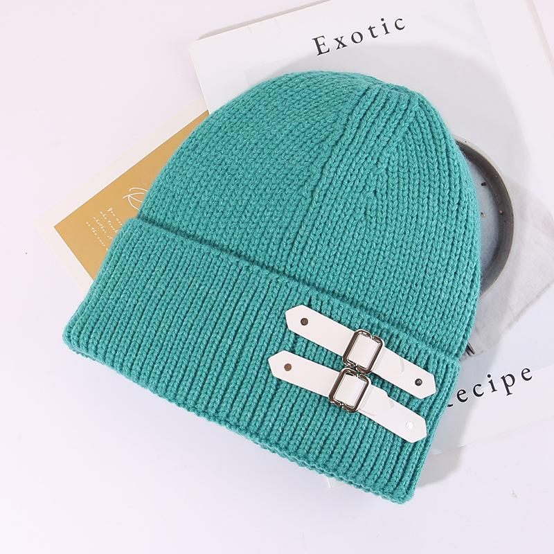 American Leather Buckle Knitted Cold Hat for Men and Women In Autumn and Winter Small Versatile Wool Hat Warm and Cold Hat