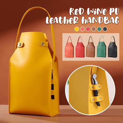 2024 Luxus PU Leder Rotwein Verpackungstasche mit Henkeln Wiederverwendbare Weinträger Handtasche Geschenk Champagner Zwei Flaschen Verpackungstasche