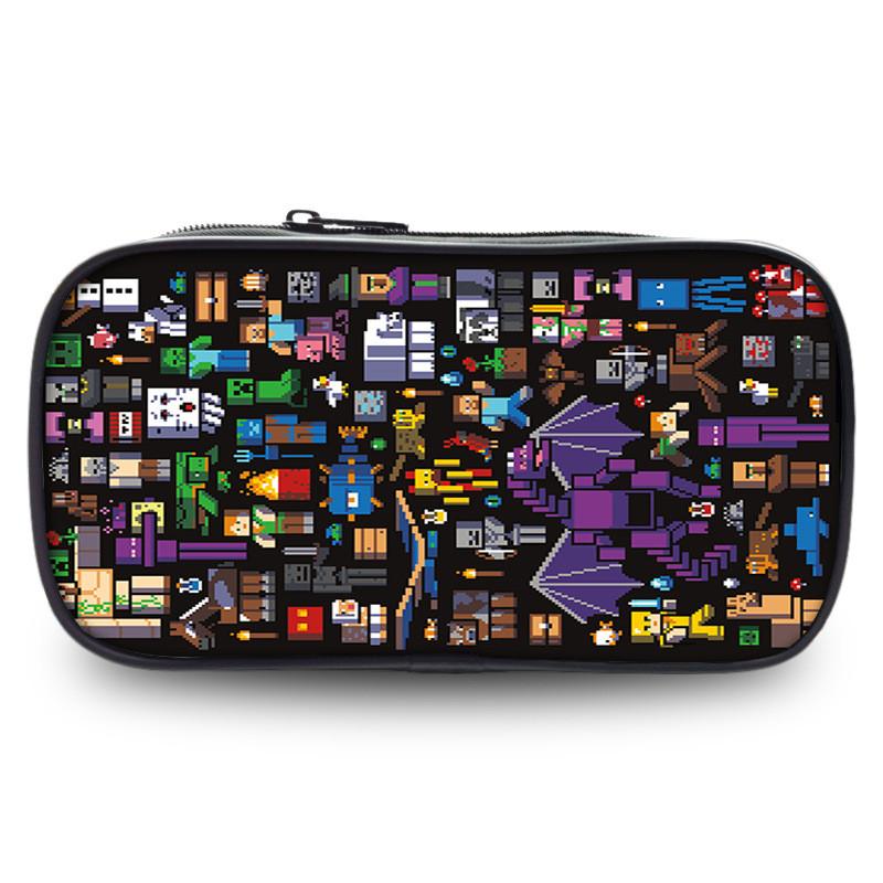 2023 New Large Capacity Kids Minecraft Pencil Case Polyester Cartoon Stationery Bag