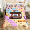 80S 90S Comforter Cover Full Vintage Cassette Tape Vinyl Record Memphis Bedding Set Hippie Music Duvet Cover Geometric Bed Set