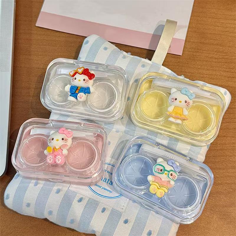 1/2 Pcs Sanrio Anime Hello Kitty Contact Lens Case Travel Portable Plastic Lens Companion Box Kt Simple Beauty Pupil Storage Box