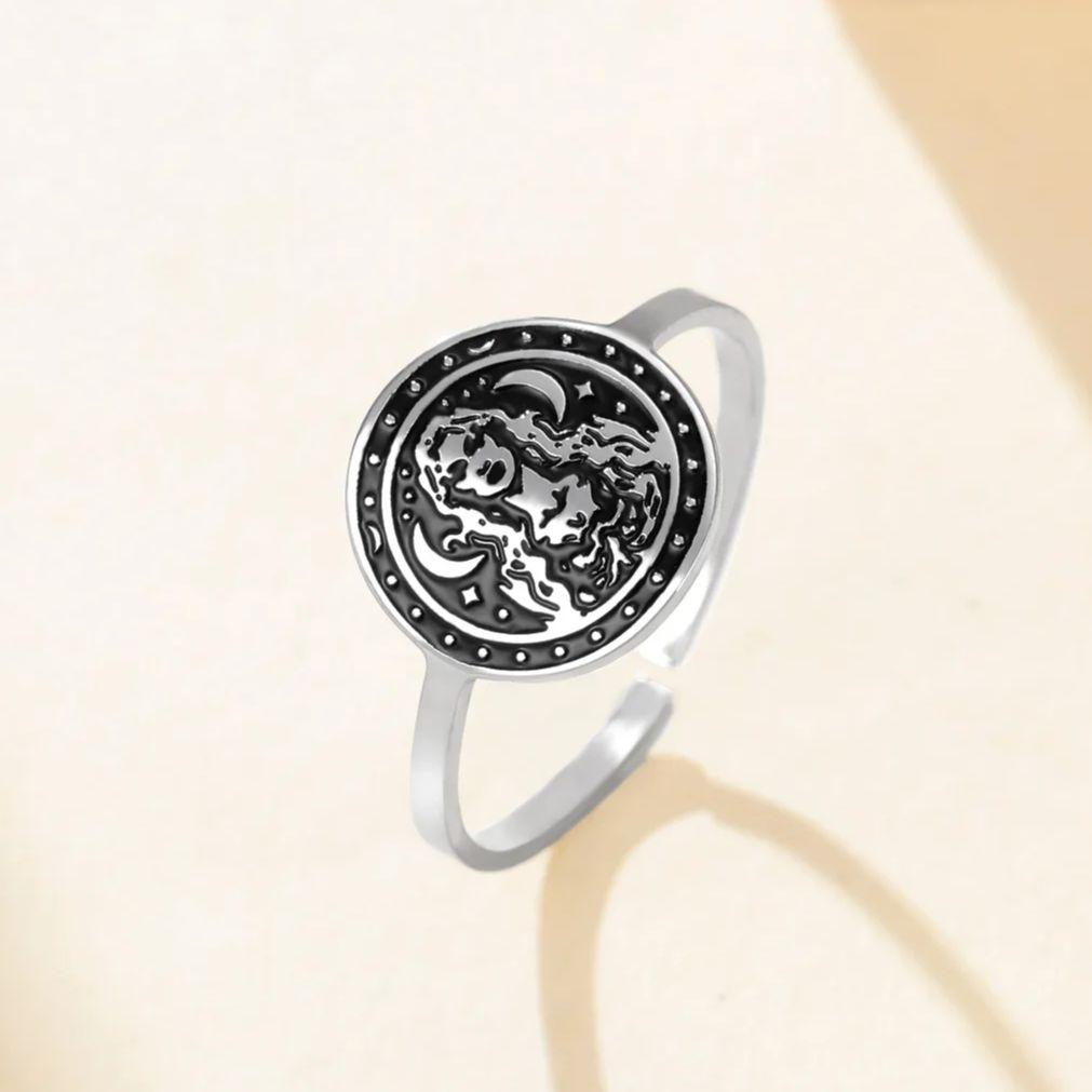 Bague Déesse de la Lune Vintage pour Femmes Bague Triple Lune Wiccanne Réglable Bijoux Célestes Witchy Amulette Païenne Cadeau pour Elle