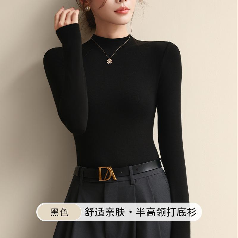 

2 рубашки с шерстяным низом для женского полуводолазочного осенне-зимнего сезона, с тепловыми облегающими топами и рубашками с длинным рукавом M fits 80-50kg чёрный