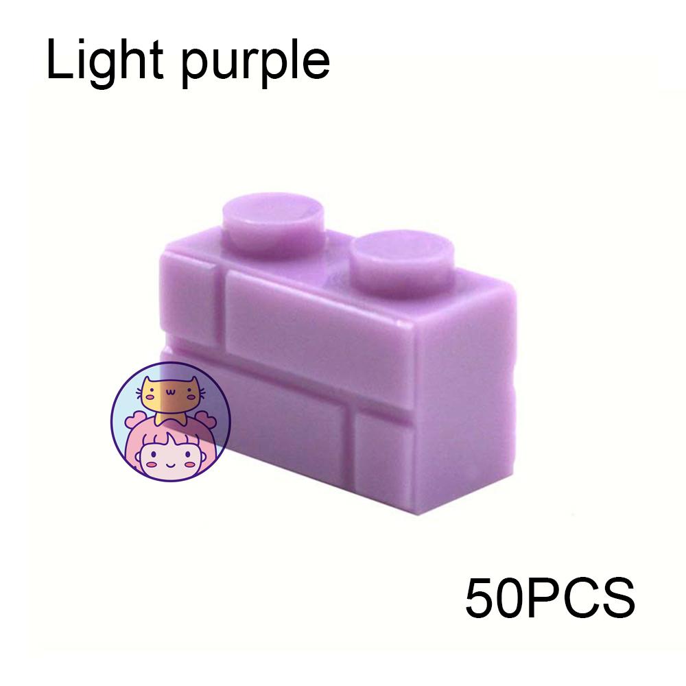 

50pcs Wall Striped Bricks MOC 1x2 Building Blocks Toys Palace Castle Creative Figures Military House Wall Transparency Parts світло-фіолетового кольору