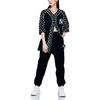 Maglia Baseball MLB Vintage Patchwork Floreale Scollo a V Bottoni Manica Corta Donna Maglia Nera 3ABSM0121-50BKS