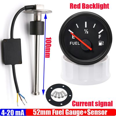 4-20mA 52mm Fuel Level Gauge Red Backlight Current Sensor Liquid Level Sensor 100~550mm Current Sensor Stainless Steel Custom