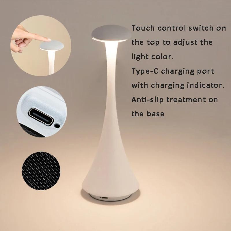 New Head Mushroom Table Lamp Rechargeable Wireless touch Lamp Creative Lamp USB-C Desk Lamp Hotel Bedroom Atmosphere Light