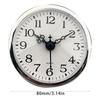 Miniature Quartzs Clock Insert 80mm Round Face Arabic Numerals Silver Trim Clock Head for Home and Office Crafting Use