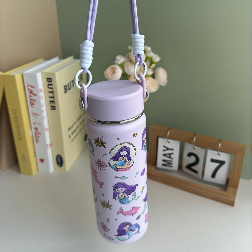 Cartoon Thermos Cup 304 Stainless Steel with Lanyard - Cute, Portable for Kids