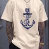 Unisexs Summer Cotton Fashionable Casual Sports Loose Boat Anchor Pattern Printed Round Neck Short Sleeved Tshirt Top