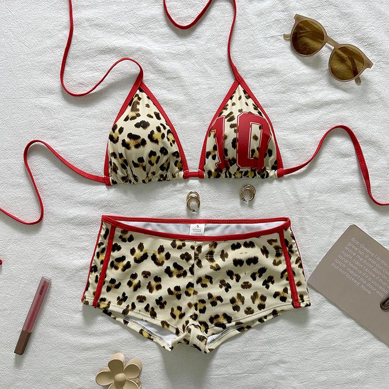 New Sexy Leopard Halter Bikini Women Swimwear Female Swimsuit Two-Pieces Bikini Set Shorts Padded Bather Bathing Suit Swim