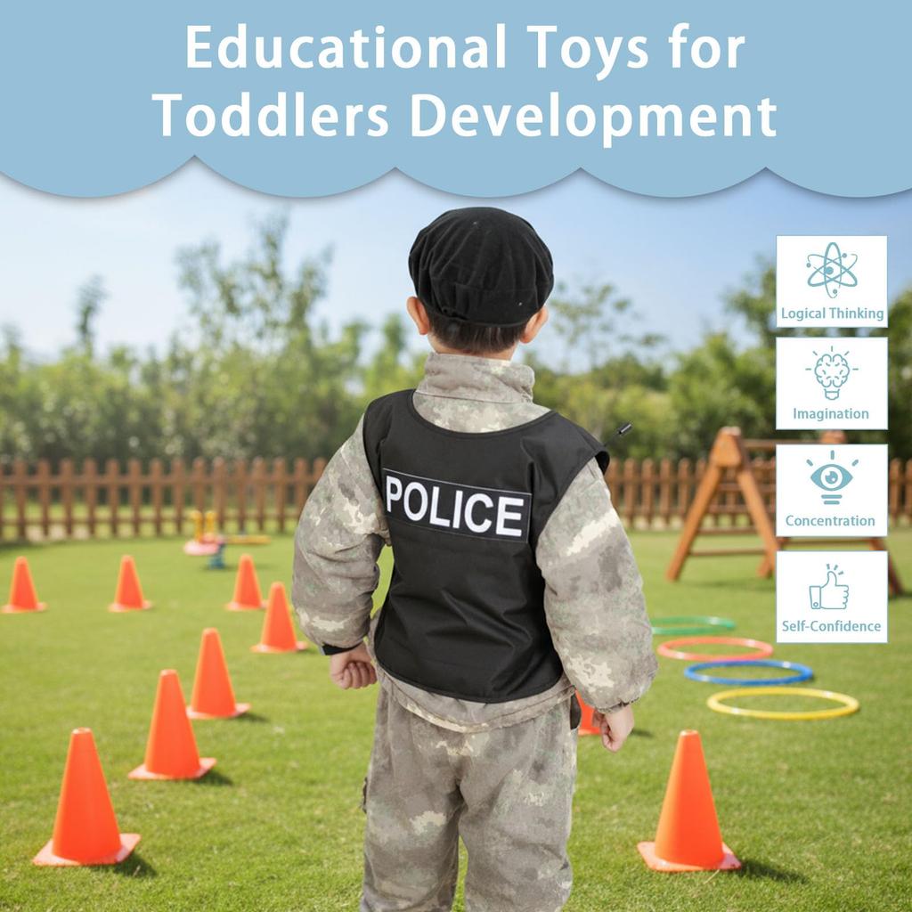[UMU] 17-Piece Wooden Police Set for Kids, Includes Police Officer, Handcuffs, Police Gear, Toy Pistol, and Toy Walkie-Talkie for Role Play, Perfect
