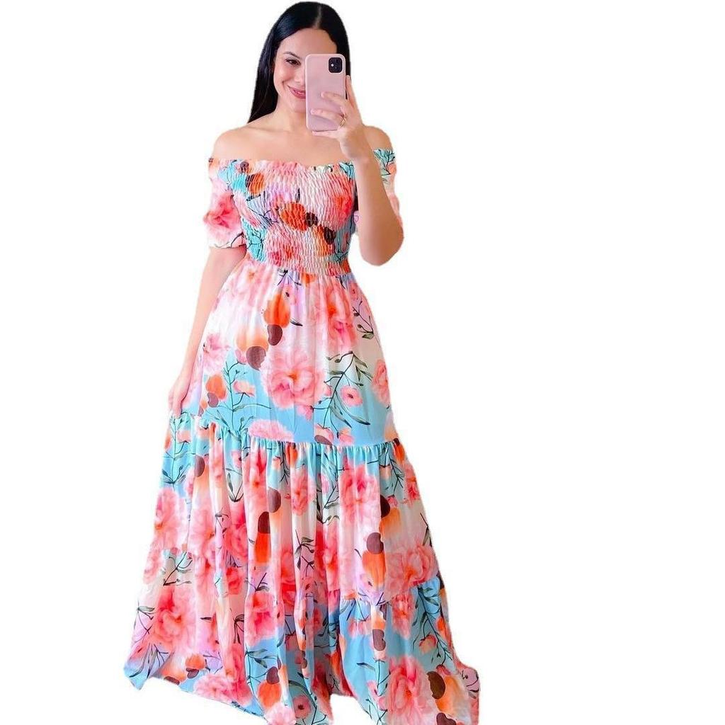 European & American Floral One-Shoulder Long Dress - Spring/Summer Women's Fashion