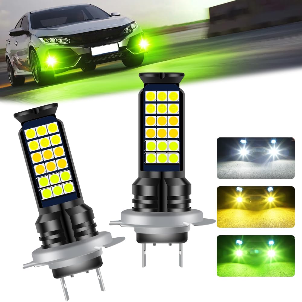 KaiDengZhe LED mlhové světlo, přepínání 3 barev, H7, čistě bílá/žlutá/limetkově zelená, 36 řad SMD