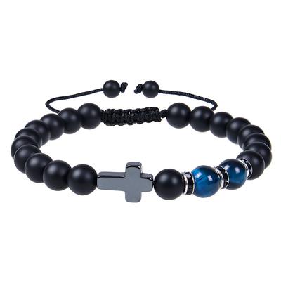 Charm Natural Stone Bracelet Cross Black Lava Matte Beaded Bracelets Handmade Men Women Prayer Fitness Chain Couple Gift