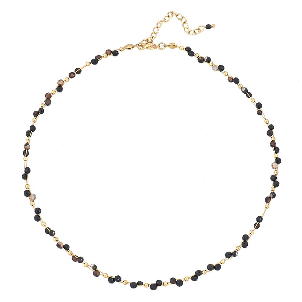 GEMCHIC Women s Vintage Black Agate Stainless Steel Necklace, Geometric Beaded Choker Chain for Women