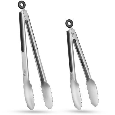 Hotec Rostfritt Stål Kök Silikon Matlagning Grillad Kött Matlagning Potatischips Värme Levereras med Bekväm Låsbar Set med 2 Tänger, Tänger, Tänger,