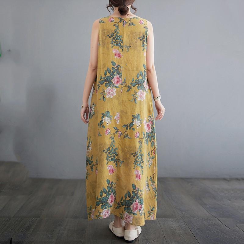 Sleeveless Plus Size Cotton Vintage Floral New In Dresses for Women Casual Loose Long Summer Dress
