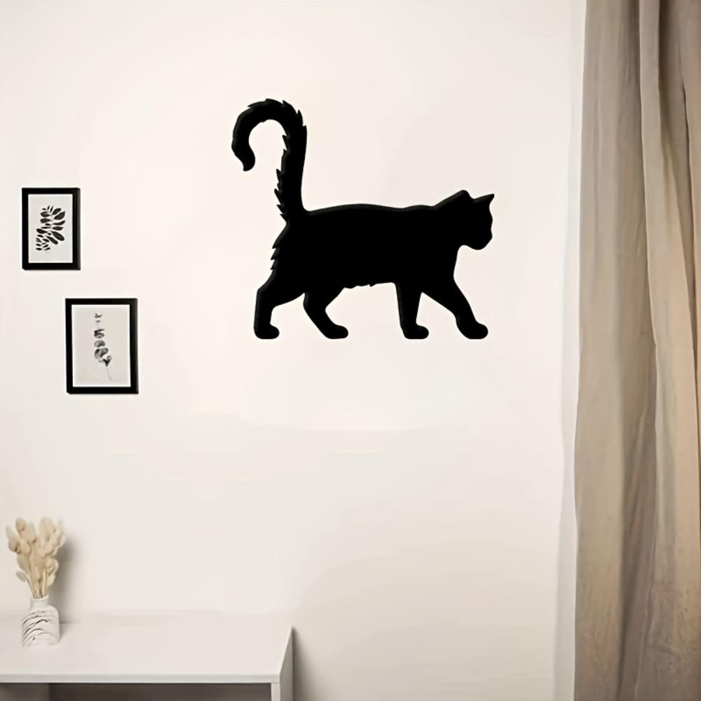 Black Metal Walking Cat Wall Sculpture, Iron Outdoor Home Decor, Modern Black Cat Art for Entryway Office, Gift for Cat Lovers Halloween Christmas