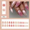 24pcs White Flower Fake Nail Tips Yellow Pink Blush False Nails Wearable Full Cover European Almond Shaped Press on Nails
