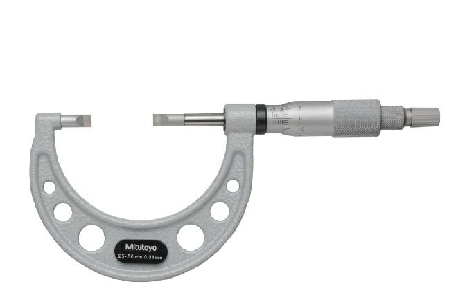 Mitutoyo Straight Blade Micrometer with Carbide Measuring Range BLM-50WB/0.4T (122-142-10) Tip, D-Type Tip, 25-50mm