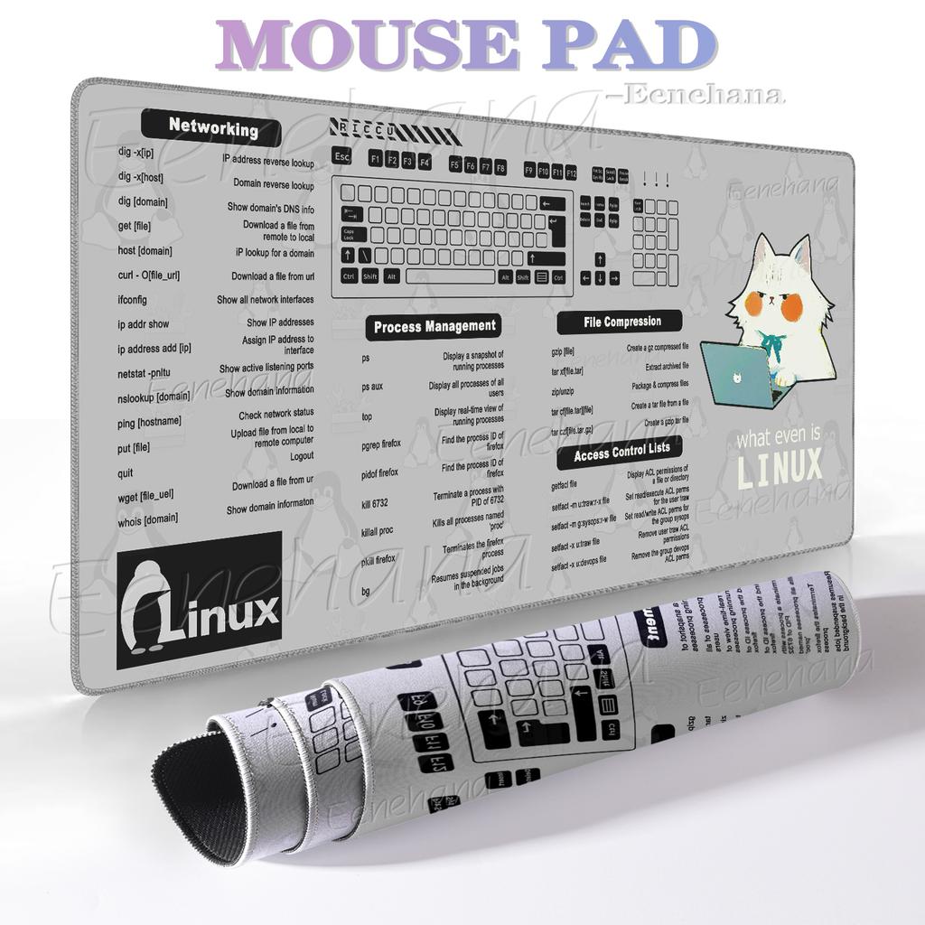 LINUX Shortcut for Unix Programmer Pad Gaming XXL Nonslip Laptop Cute Cats Cartoon Desk Mats Keyboard Accessories Student Gifts