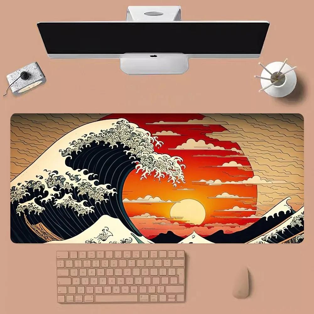 Japanische Wellen Mauspads Großes Gaming Computer Gamer PC Tastaturpad Maismatte Schreibtischzubehör Büro Schreibtischmatte Gamer Pad Tisch