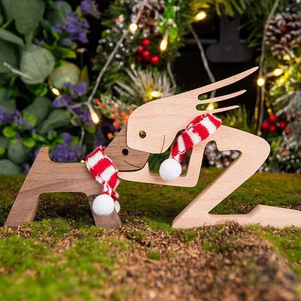 Cute Family Puppy Wood Dog Craft Ornament Figurine Natural Gift for Home Decoration Accessories Handmade Sculptures Decor