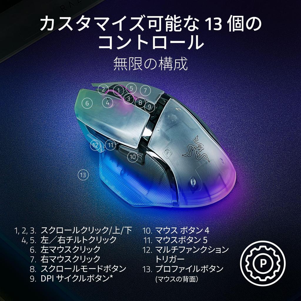 Razer Basilisk V3 Pro 35K Phantom White Edition Wireless Gaming Mouse with HyperSpeed Wireless Bluetooth and Wired Focus Pro 35K Optical and 3rd