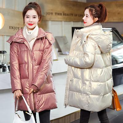 Chaqueta acolchada de algodón de largo medio con cara brillante para invierno, abrigo grueso con ropa holgada con capucha