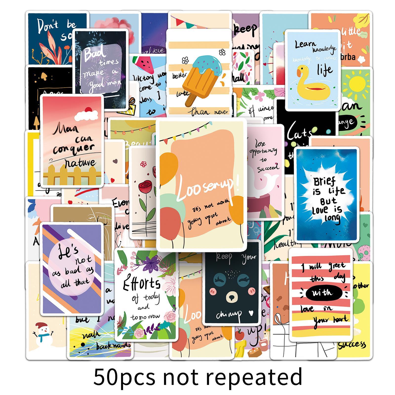 50 Original Encouragement Card Stickers: Cute Cartoon Motivational Slogans for Your Planner or Stationery