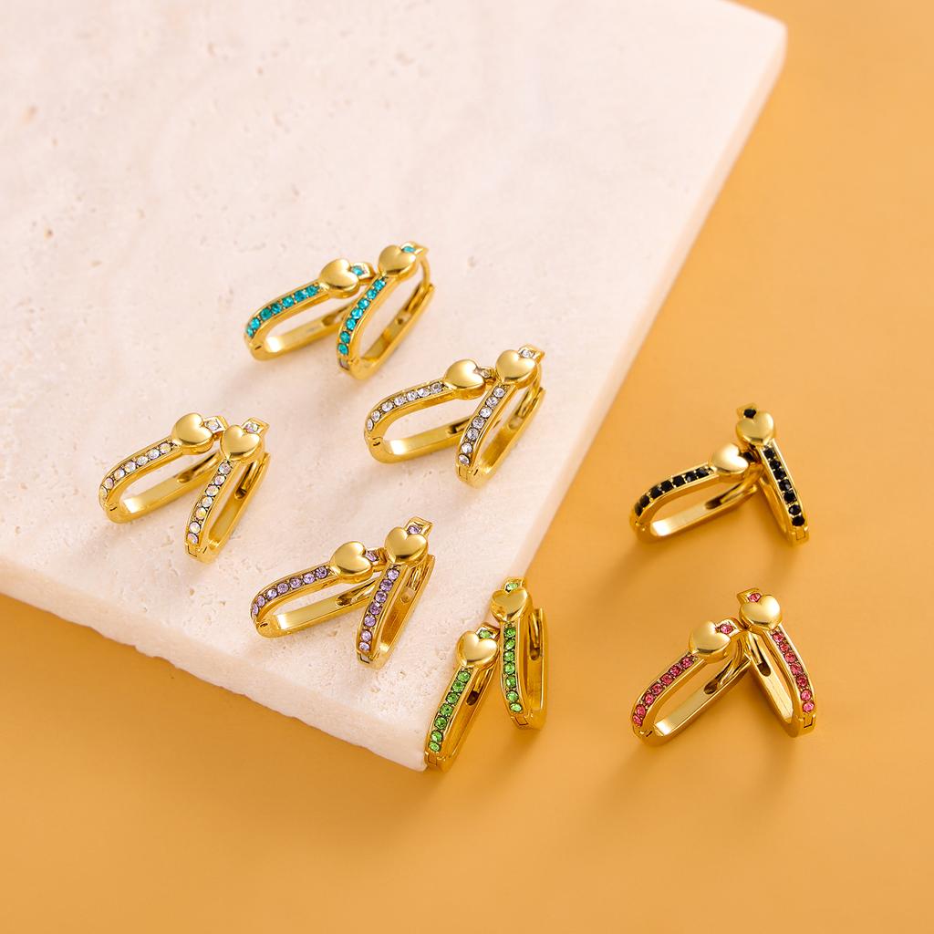 CARLIDANA Gold Color Stainless Steel Small Earring Gold Plated Gifts Colorful CZ Stone Hoop Heart Earrings for Women Girls