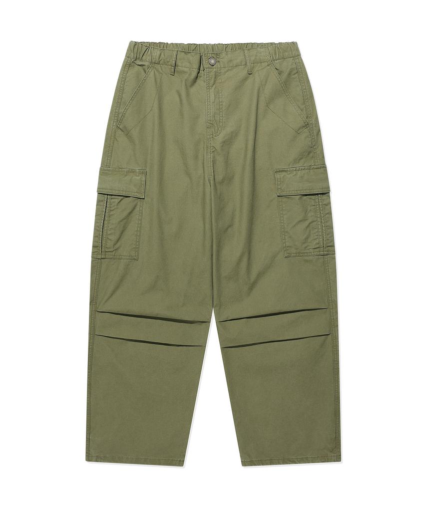 WACKY WILLY Wide Cotton Cargo Elastic Waist Pants Olive