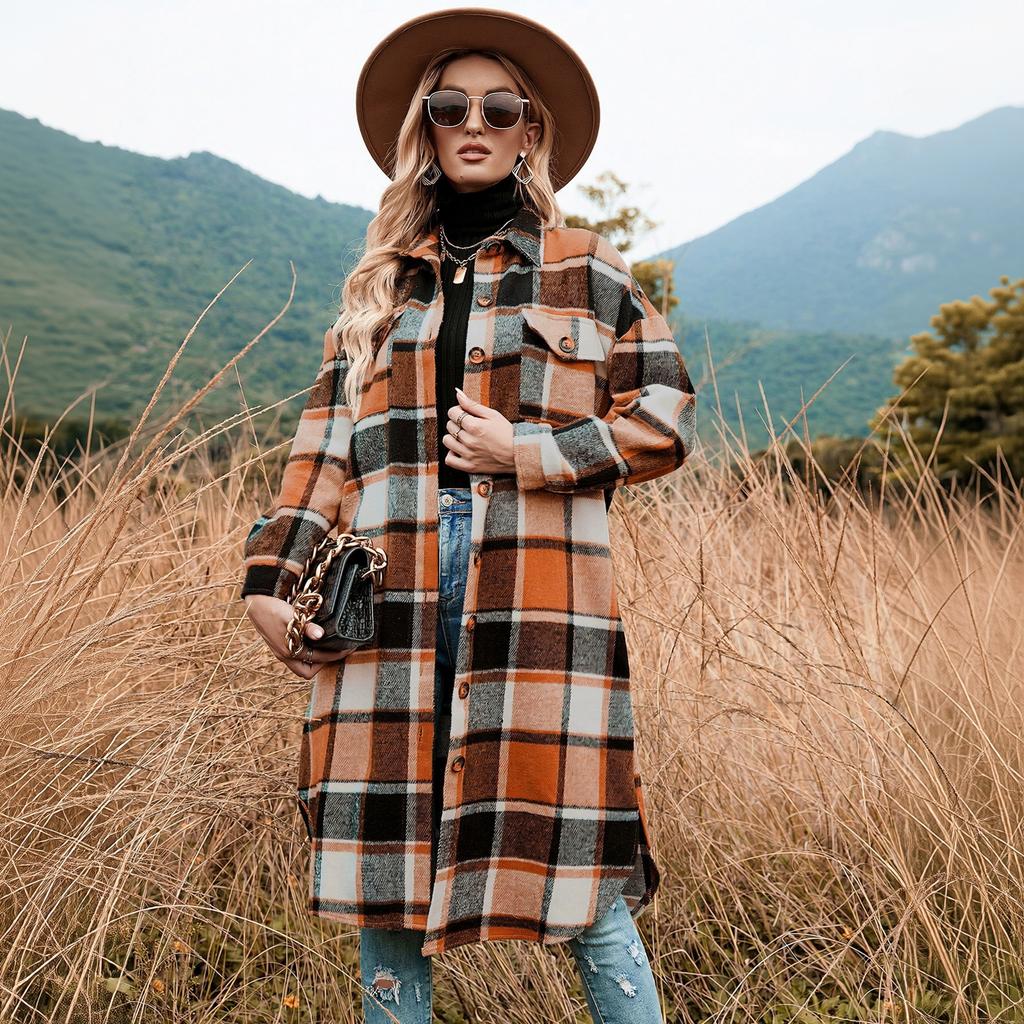 Trench in Lana a Quadri da Donna per Autunno Inverno