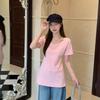 Right Shoulder Summer New Slim Fit Waist Covering Belly Slimming Mid-length Chic Sweet Short-sleeved T-shirt
