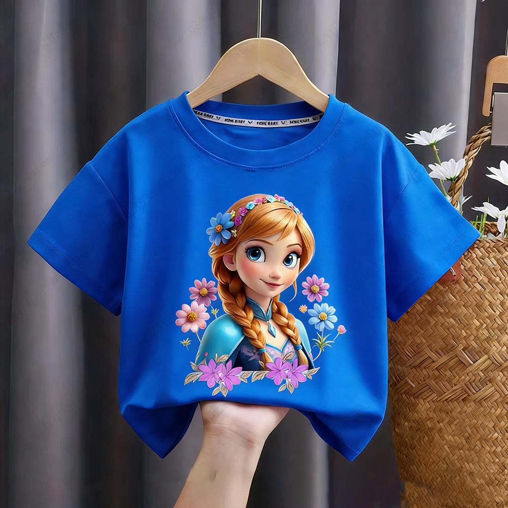 Frozen 2 Elsa Anna Girls Cotton TShirt Suitable for girls party tops Fashionable short sleeves 100