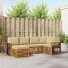 Corner Sofa Set with Cushions 6 Pcs Natural and Beige Solid Acacia Wood
