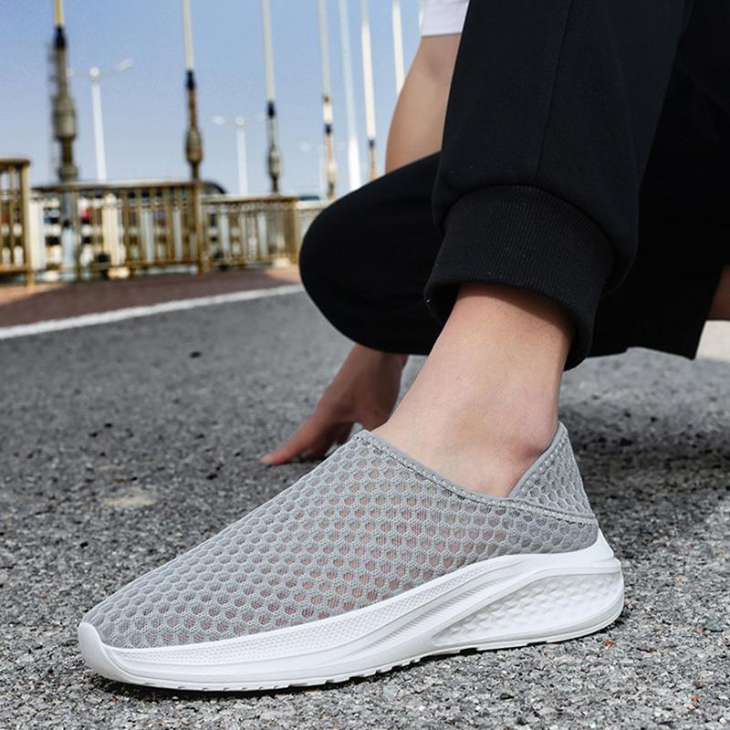 Summer Men Running Shoes Hollow Mesh Shoes Soft Sole Thick Base Single Network Thin Mesh Shoes Man Casual Sports Plus Size 36-48