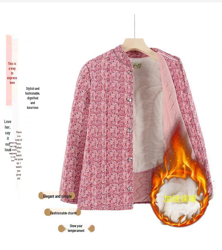 Hřejivý bavlněný kabát s podšívkou ze sametu pro ženy středního a staršího věku: Zimní volná bunda s ochranou pasu z velbloudí vlny