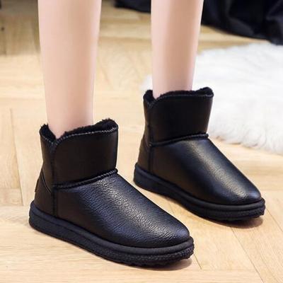New Winter Plus Velvet Pu Waterproof Mid -Tube Snow Boots Thickened Warm Women 'S Boots 35 -41 Flat -Heeled Cotton Shoes